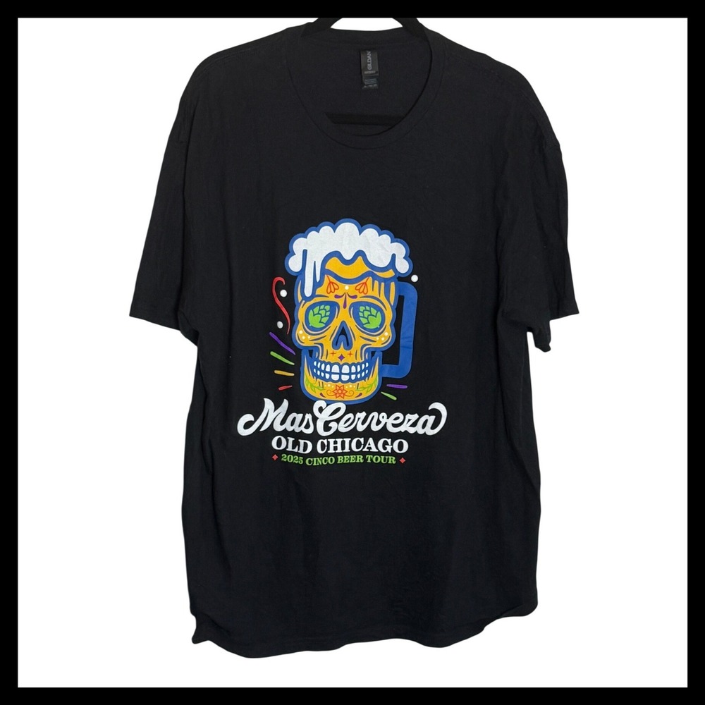 Gildan Old Chicago 2023 Cinco Beer Tour Mas Cerveza Sugar Skull T-Shirt XL Black